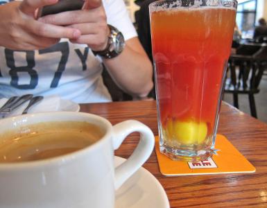 Beer with raw egg.  A raw egg for a hangover.  Cocktail